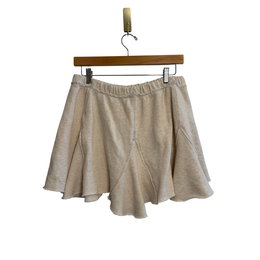 Aerie Women M Oatmeal Heather Fleece Skater Mini Skirt Elastic Waist Raw Hem - Picture 8 of 8